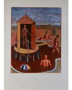 Giorgio De Chirico, Bagni misteriosi, signed poster, 88x64 cm