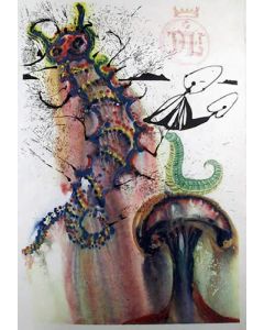 Salvador Dalì, Advice from a caterpillar, litografia, 31x55 cm, tratta da Alice in Wonderlan, 1969