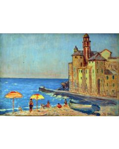 Giovanni Malesci, Camogli, olio su tavola, 49x34 cm, 1951