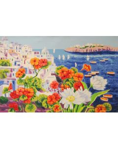 Athos Faccincani, Orange colour in Santorini light, 36 colours screen printing, 84x54 cm