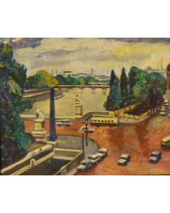 Scuola Francese,  La Senna, olio su tavola, 16x20 cm