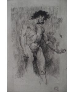 Mosè Bianchi, Study of male nude, etching and dry point, 12,4x18,2 cm 