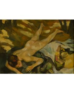 Espressionismo tedesco, Nudo maschile,  olio su tavola, 24x18 cm 