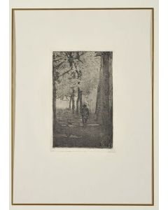 Giovanni Fattori, Viale delle cascine con figure, etching on zinc, 26x16 cm, limited edition of the Centenary, 1925