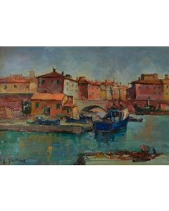 Antonio Sbrana, Canal of Leghorn, oil on wood, 50x70 cm 