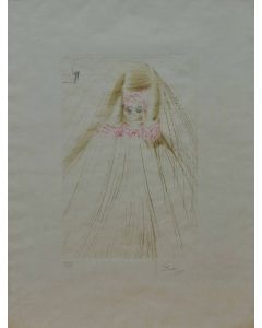 Salvador Dalì, La regina con la tunica di seta, acquaforte a colori, 67x50 cm, 1970