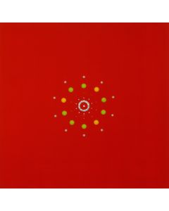 Bruno Budassi (Del Buda), In formazione verso la grande nebulosa, acrilico su tela con applicazioni, 70x70 cm
