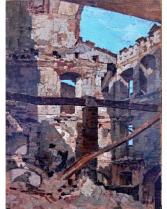 Giuseppe Comparini, Bombed houses, oil on wod, 37x50 cm, 1944