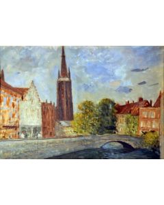 Giovanni Malesci, Bruges, oil on wood, 46x32 cm, 1957