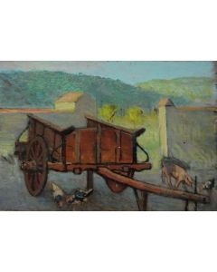 Giovanni Malesci, Cart in the courtyard, 36,5x25,5 cm, 1925