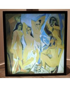 Pablo Picasso, Les Demoiselles d'Avignon, framed print on plexiglass illuminated from the back, 52x54x13 cm