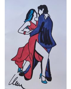 Marco Lodola, Dancers, markers on cardboard, 42x30 cm