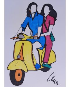 Marco Lodola, Couple on Vespa, ink markers on cardboard, 42x30 cm