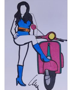 Marco Lodola, Pin up with Vespa, ink marker on cardboard , 42x30 cm