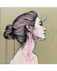 Sara Paglia, Gea, acrilico, acquarello e inchiostro su tela, 50x50 cm