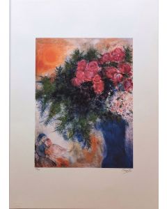 Marc Chagall, Les Amourex au bouquet de fleurs, color lithograph, Ed. S.P.A.D.E.M. Paris, 50x70 cm