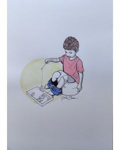 Giulia Baccara, Il momento della pesca, inchiostro e acquarello su carta, 42x30 cm, 2023