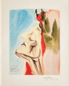 Salvador Dalì, Dante in trouble, xylograph, 26x33 cm, from The Divine Comedy, 1951-60