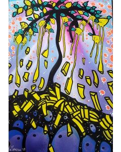 La Pupazza, L'albero dei limoni patatine fritte, acrilico e spray su carta, 50x70 cm