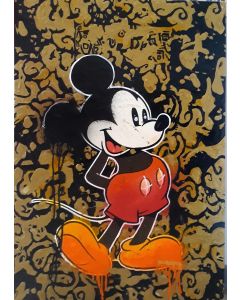 Nik Baeyens, Happy Mickey Mouse, retouchè su tela, 80x60 cm