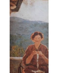 Giovanni Malesci, Bianca Pasqualetti a Villa, olio su legno, 16x25 cm, 1912