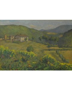 Giovanni Malesci, View of Vicchio Mugello, oil on panel, 48,5x34 cm, 1914