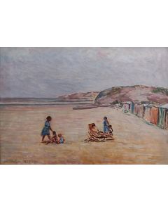 Giovanni Malesci, Ostenda Beach, oil on canvas, 34x49 cm, 1953