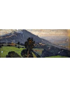 Giovanni Malesci, Landscape, Oil on panel, 10x23,5 cm, 1917