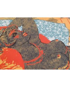 Salvatore Fiume, Odalisca, screen print on straw, 50x70 cm