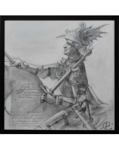 Giancarlo Prandelli, Knight on a Horse, Pencil on Cardboard, 40x40cm (D275)