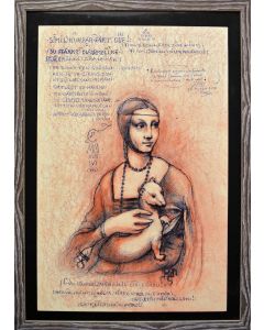 Giancarlo Prandelli,Dama con l'ermellino e codice P, inchiostro su cartoncino, 45x30cm (D225)
