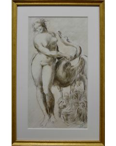 Giancarlo Prandelli, Leda ed il cigno, matita su cartoncino, 18x32.5cm (D230)