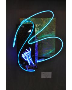 Christian Gobbo, Icarus, neon on iron, copper, brass, 38x46x18 cm 