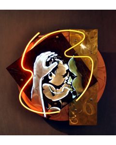 Christian Gobbo, Maternity, neon on iron, copper, brass, 54x57x20 cm 