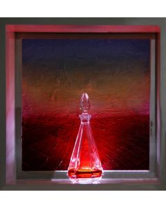 Andrea Morreale, Achille's campaigns, oil on canvas, crystal, 2 dl of Campari, LED light  with sound control, 63x63x15 cm