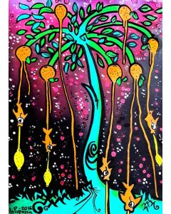 La Pupazza, L'albero dei mandarini, acrilico e spray su carta, 50x70 cm