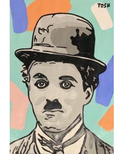 Andrew Tosh, Chaplin, acrilico e smalto su carta, 33x48cm, 2020