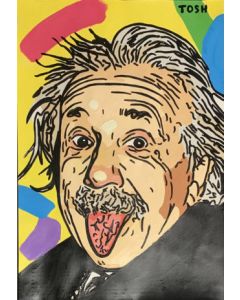 Andrew Tosh, Einstein, acrilico e smalto su carta, 33x48cm, 2020