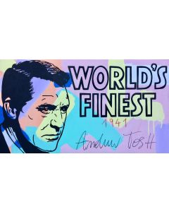 Andrew Tosh, World's Finest, tecnica mista su tela, 50x90 cm