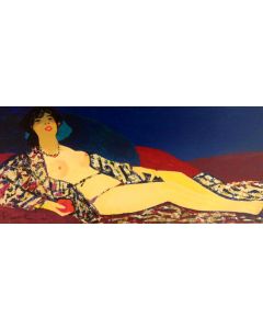 Salvatore Fiume, Apparizione giapponese, serigrafia polimaterica d’aprés a 37 colori su broccato, 40x90 cm