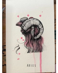 Sara Paglia, Ariete, inchiostro e acquarello su carta, 15,5x23 cm 