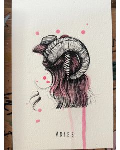 Sara Paglia, Aries, ink and watercolour on paper, 15.5x23 cm 