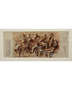 Giancarlo Prandelli, Battle of Cascina, Ink, Pencil and Sanguine on Cardboard, 18.5x48.5cm (D72)