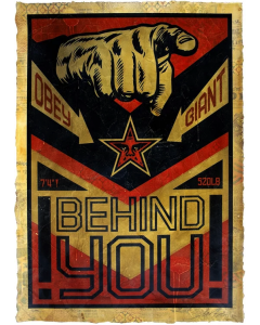 Obey (Shepard Fairey), Behind you HPM, tecnica mista su carta, 74x107 cm, 2009 