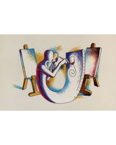 Mark Kostabi, Artist's Atelier, lithograph on hand-made paper, 63x45cm 