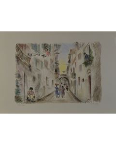 Michele Cascella, Alley in Ortona, screen printing, 50x70 cm