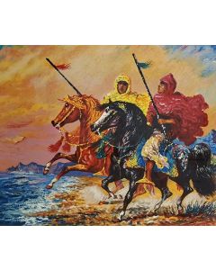 Giovan Francesco Gonzaga, Arabian Horsemen, mixed screen printing, 70x80 cm