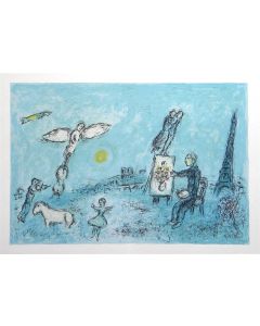 Marc Chagall, Il pittore e il suo doppio, Litografia colorata, 38x28 cm