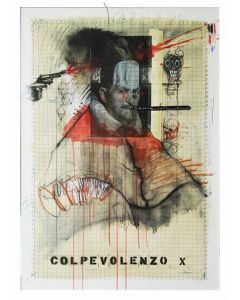 Enrico Pambianchi, Innocenzo X, collage, oil, resin, acrylic, pencil, chalk on paper, 78x107 cm  