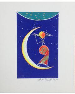 Meloniski da Villacidro, Concertino sulla Luna, serigrafia e collage ritoccata a mano, 20x25 cm